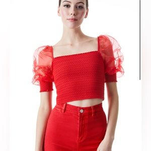 Alice & Olivia Lisbeth smocked bodice crop top